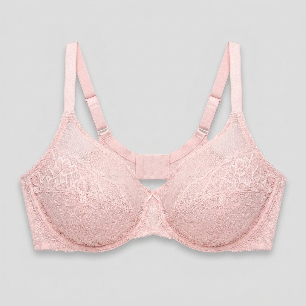 Light pink full-coverage lace minimizer bra flat-lay