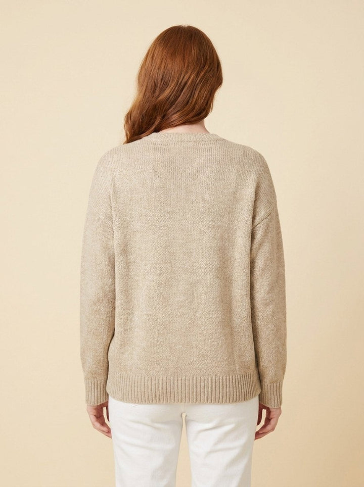 Fleur beige knit sweater back on model