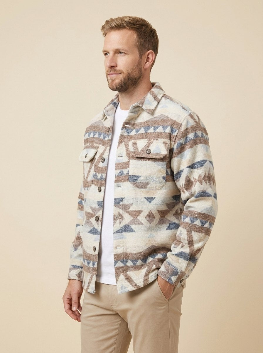 Gian Aztec jacket side pose on male model