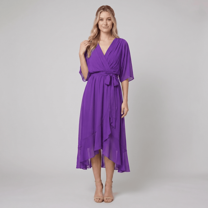 Ginevra purple chiffon wrap midi dress