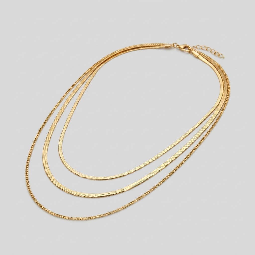 Gold multi layered necklace angle