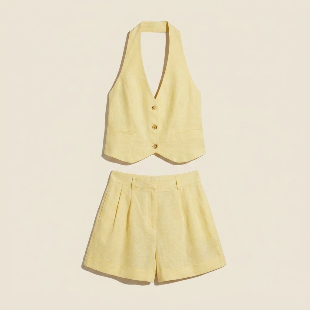 Golden two-piece set product flat-lay