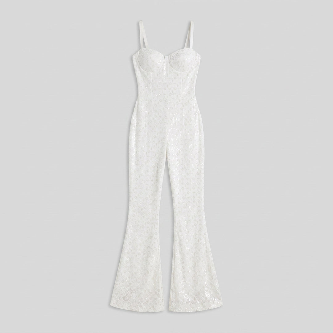 Haven Elegant Jumpsuit white velvet sequin product flat lay