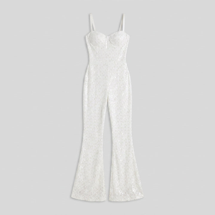 Haven Elegant Jumpsuit white velvet sequin product flat lay