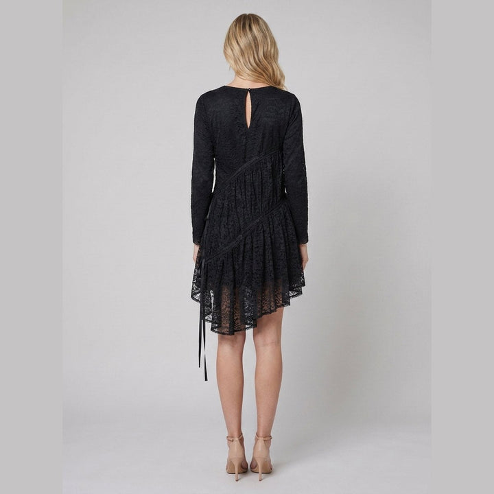 Hera Lace Dress coal black back view on model