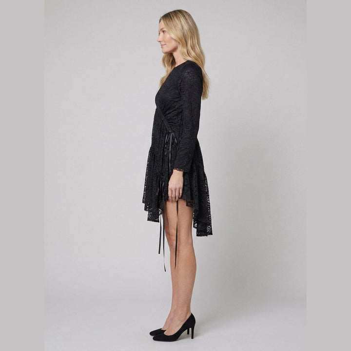 Hera Lace Dress coal black side profile on model