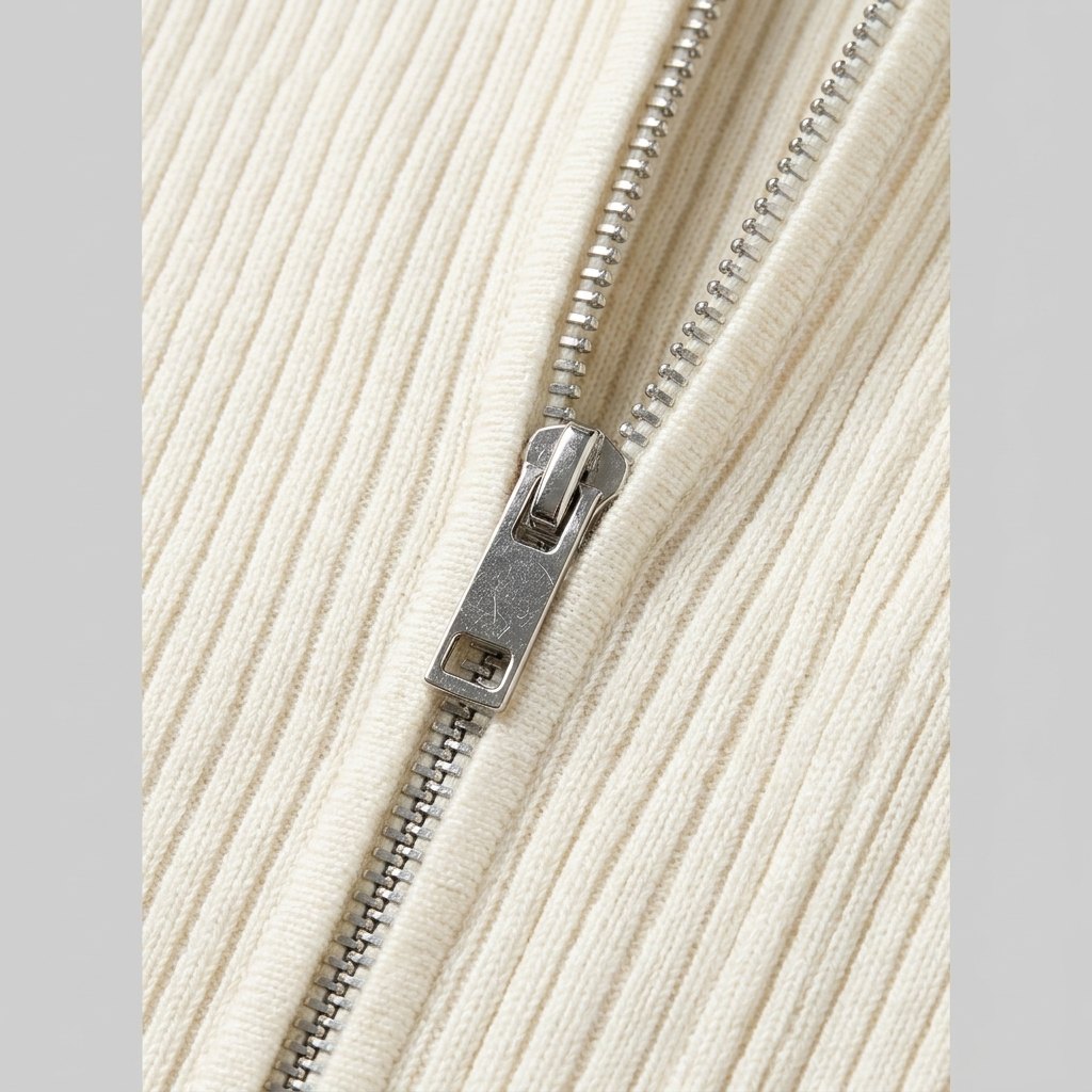 Holly knit fabric and zipper close-up