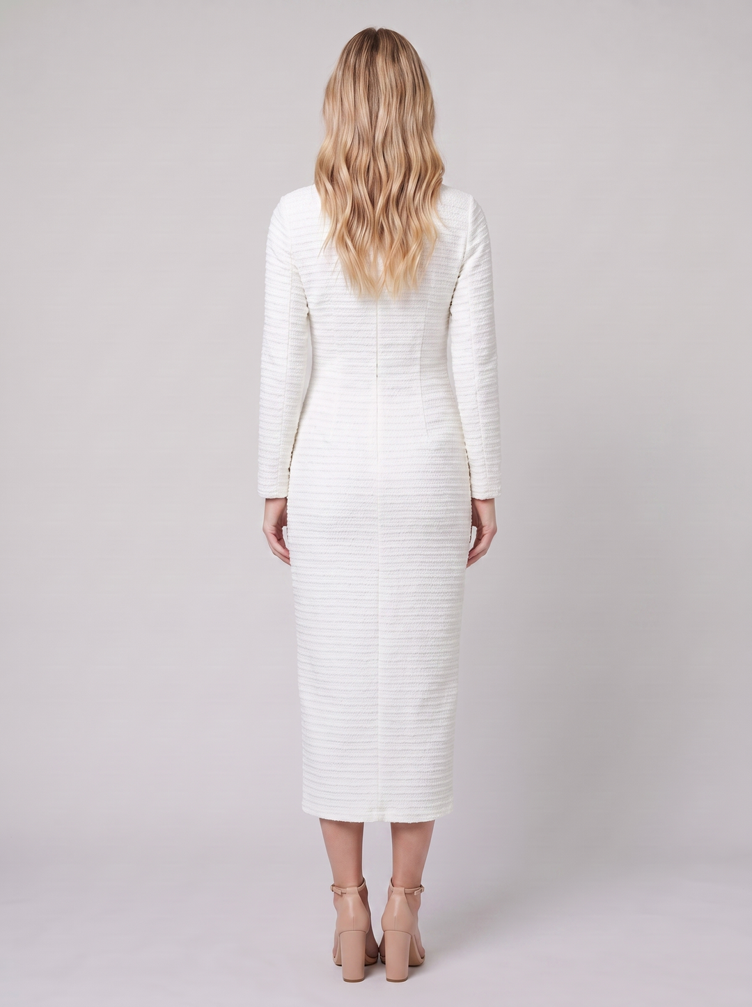Hortense tweed midi dress white back view