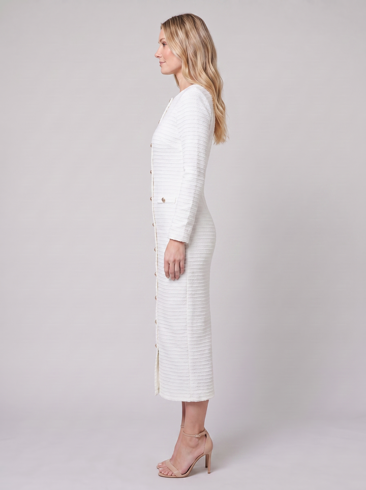 Hortense tweed midi dress white side view