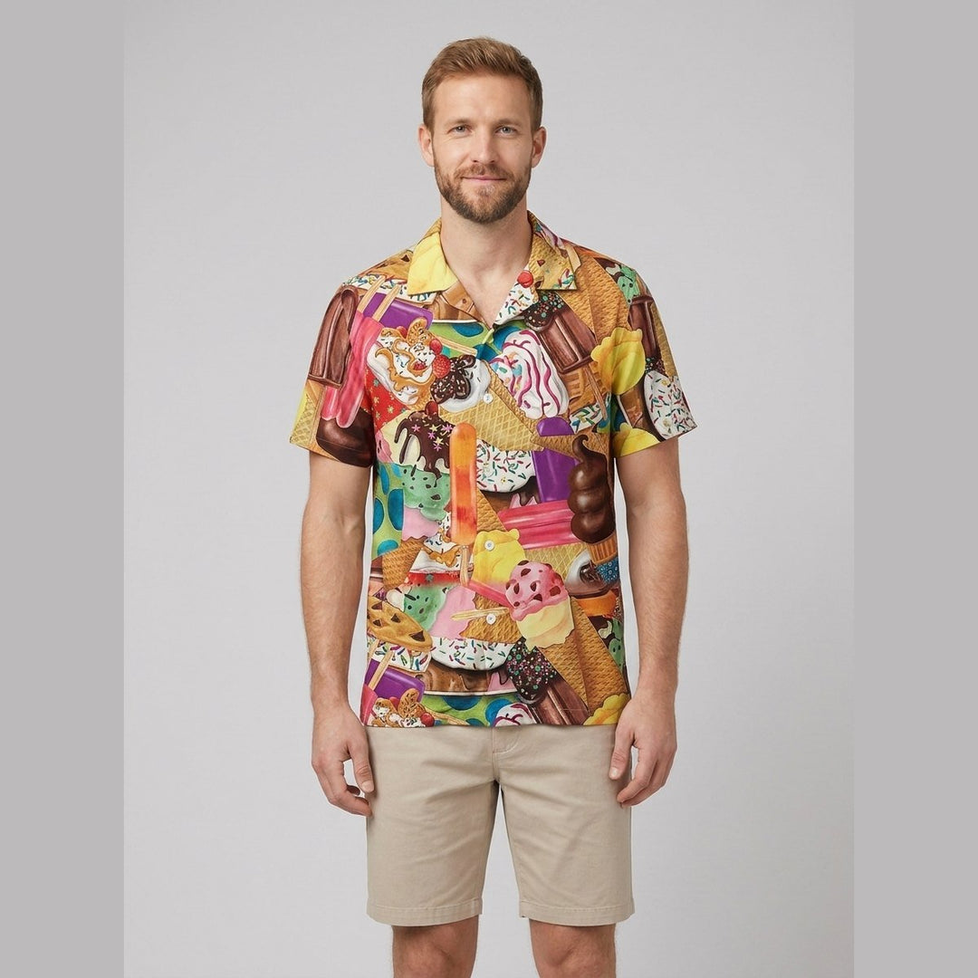 Icy Polo Shirt ice cream print Yellow on model