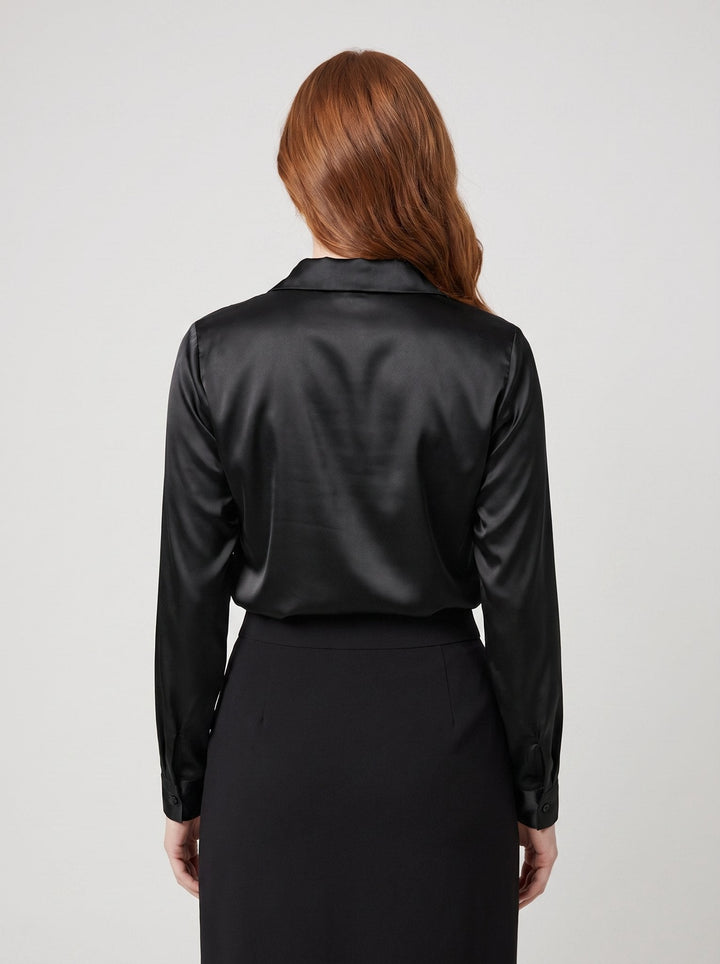 Ikata shiny satin blouse back view