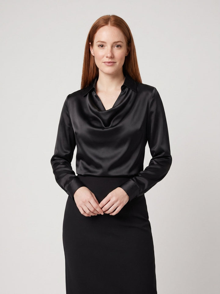 Ikata shiny satin blouse in black
