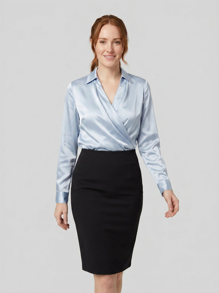 Ikata shiny satin blouse in light blue