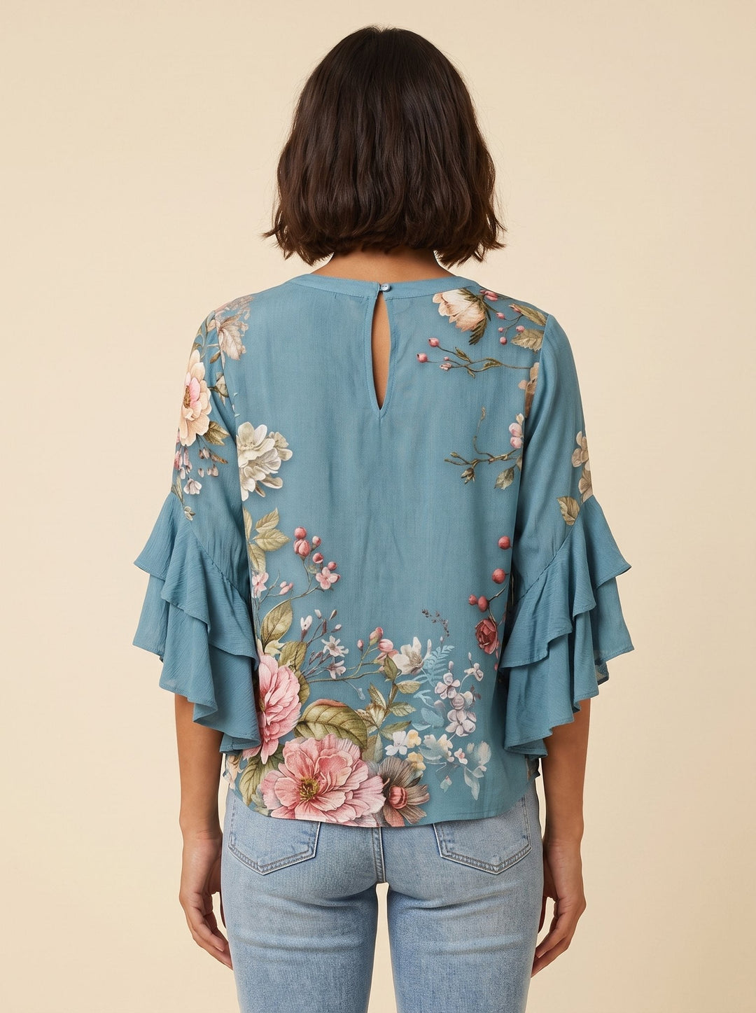 Isabella bohemian flutter-sleeve blouse back view