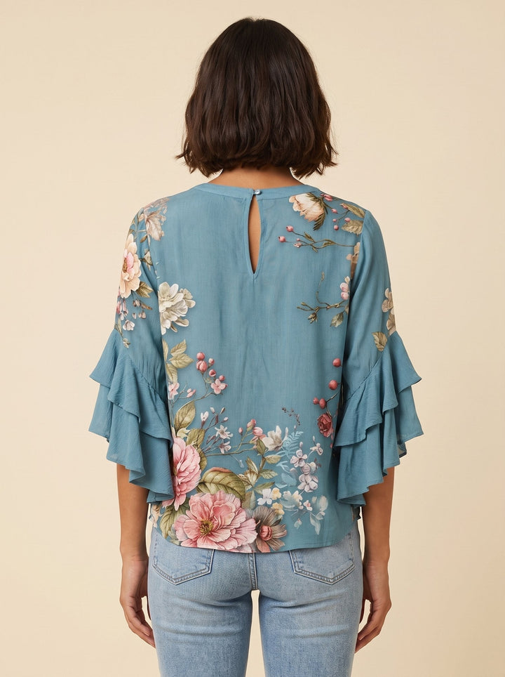 Isabella bohemian flutter-sleeve blouse back view