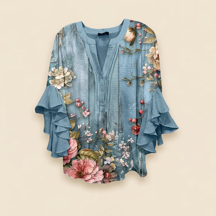 Isabella bohemian flutter-sleeve blouse product flat lay