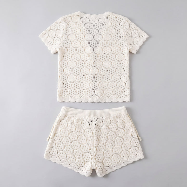 Isabella white crochet lace co-ord set back