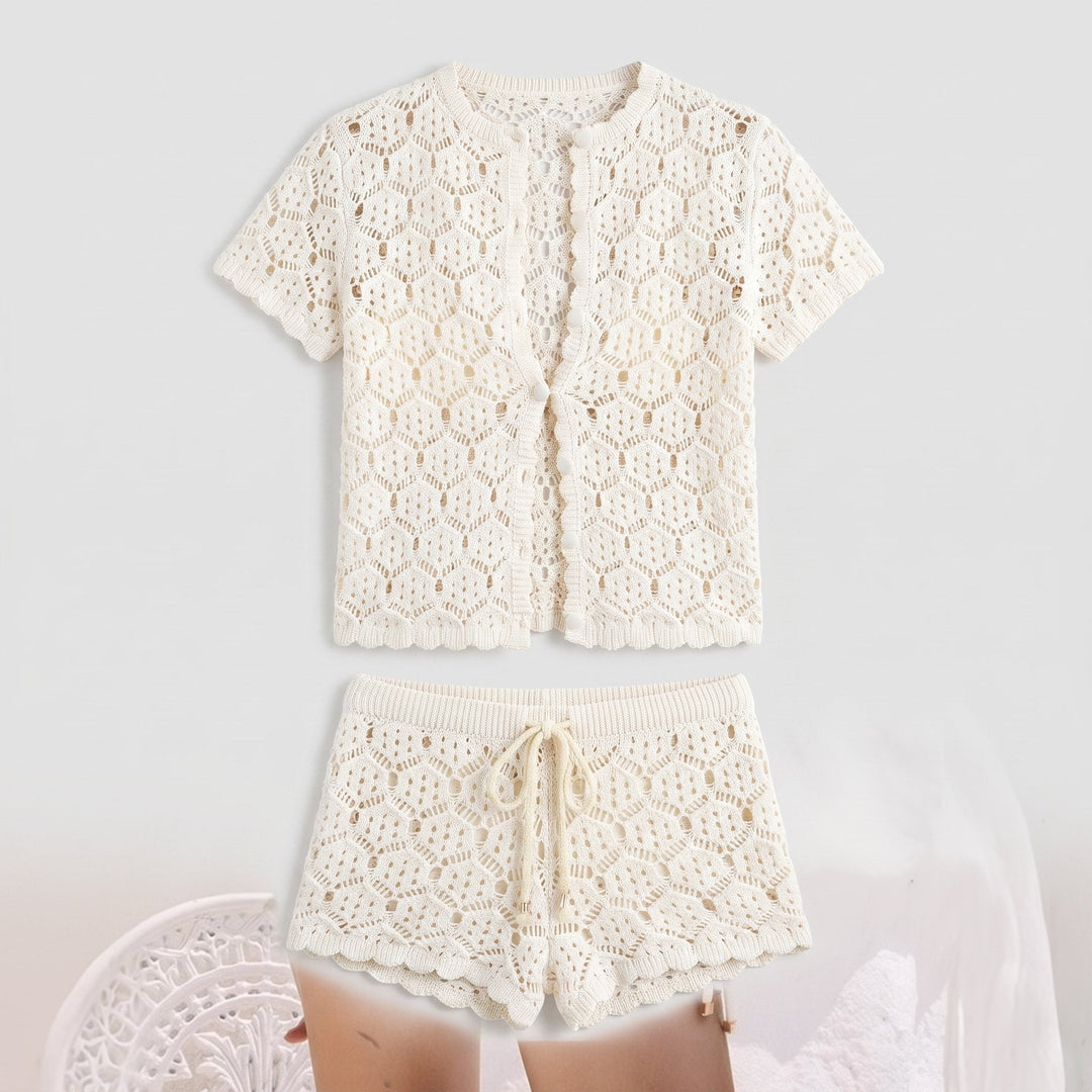 Isabella white crochet lace co-ord set front