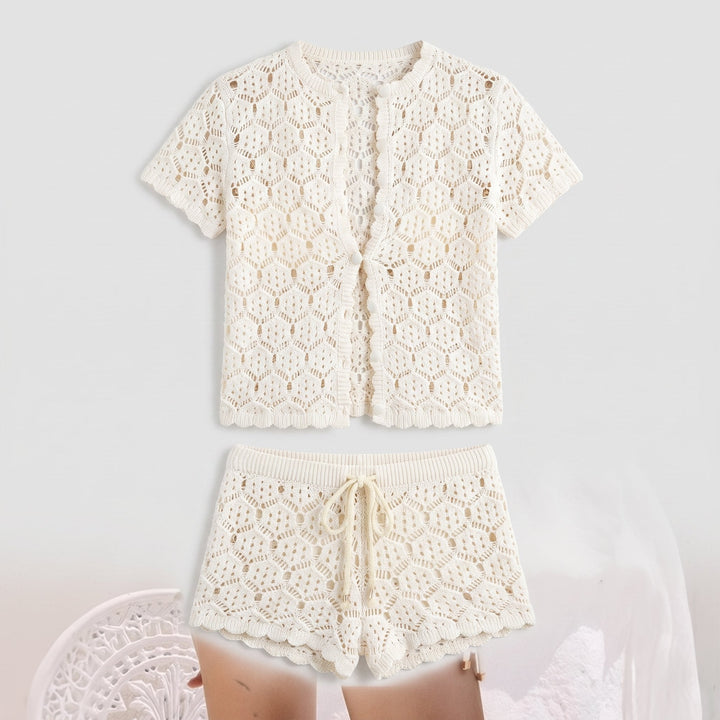 Isabella white crochet lace co-ord set front