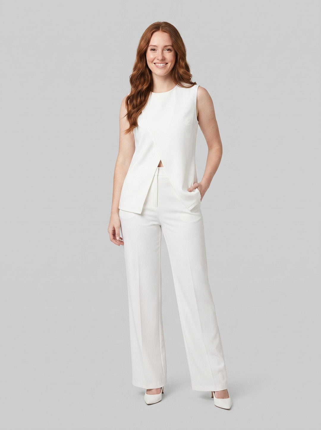 Isla Sleeveless Blazer Suit Set in white - front view