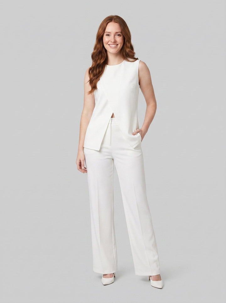 Isla Sleeveless Blazer Suit Set in white - front view