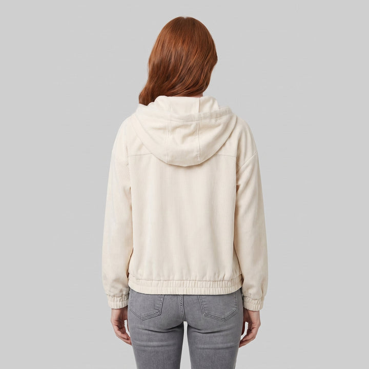 Ivy corduroy hooded zip jacket in white, back view