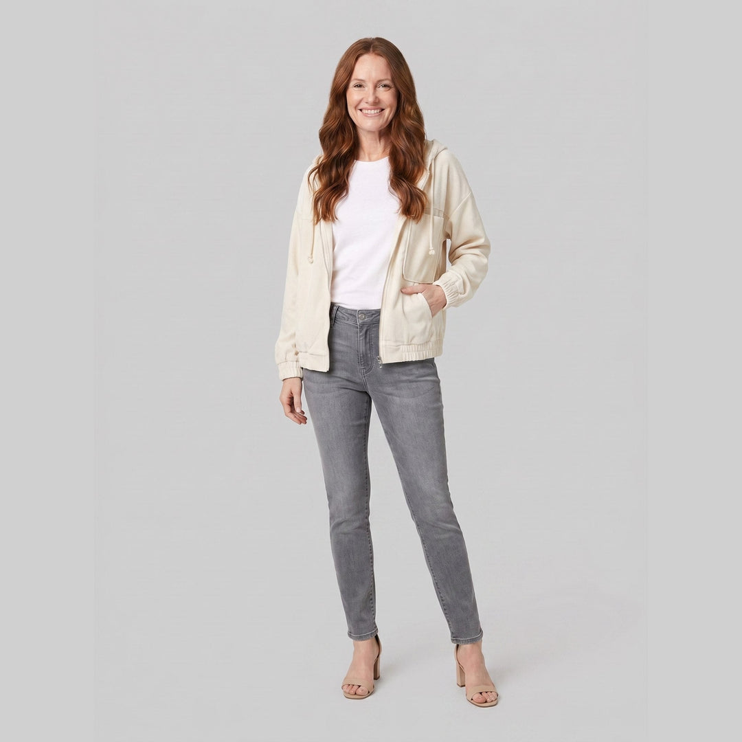 Ivy corduroy hooded zip jacket in white, front pose