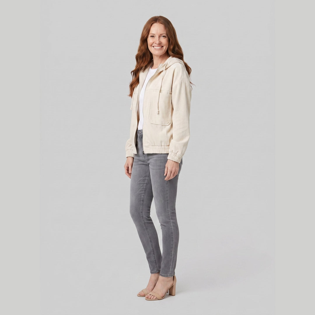 Ivy corduroy hooded zip jacket in white, side view