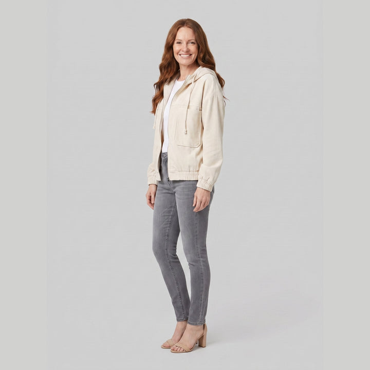 Ivy corduroy hooded zip jacket in white, side view