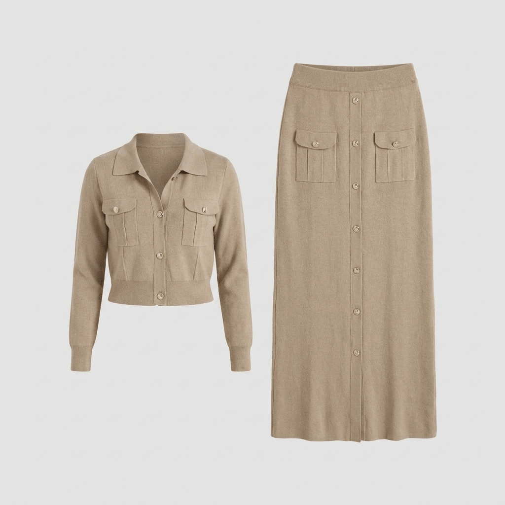 Jace knit top and skirt set product flat-lay