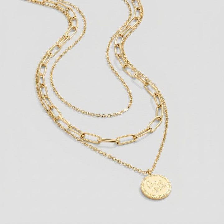Janie coin layered gold necklace