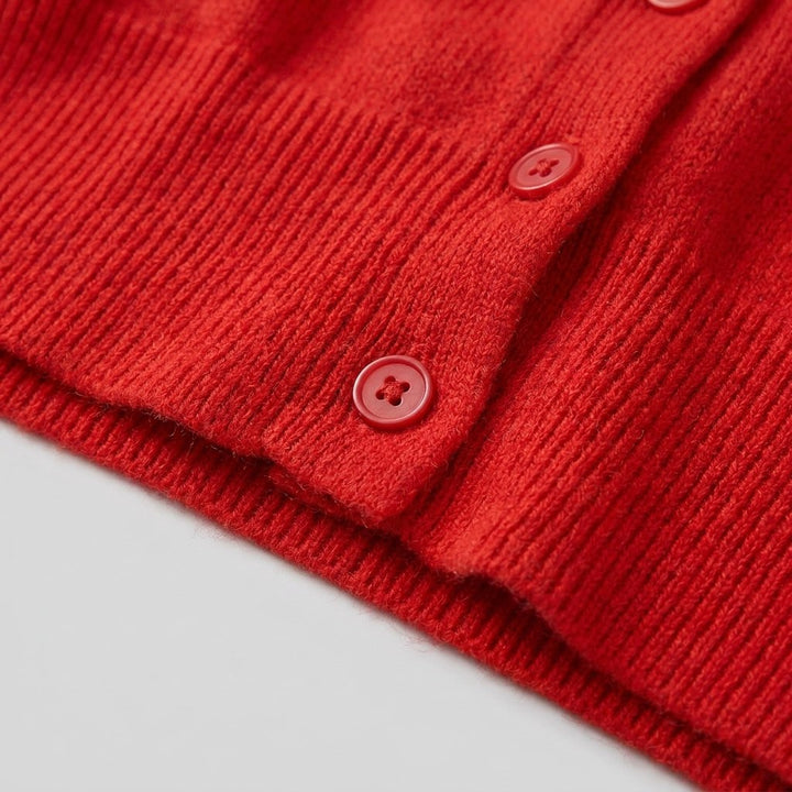 Jara cardigan red knit fabric close-up