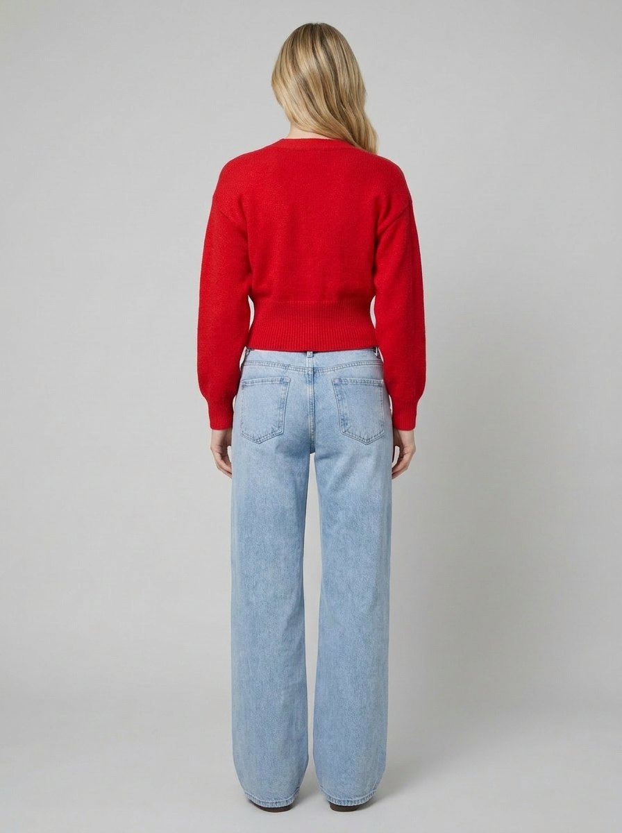 Jara oversized red knit cardigan back