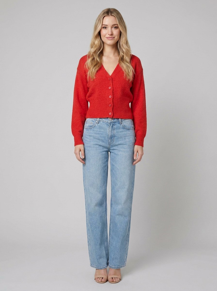 Jara oversized red knit cardigan front