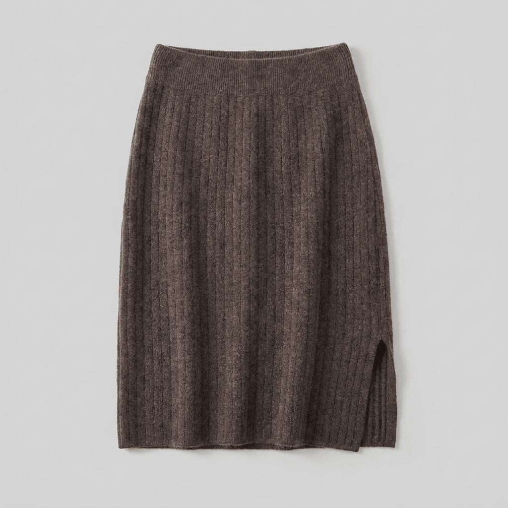 Juliette brown merino knit pencil skirt product flat-lay