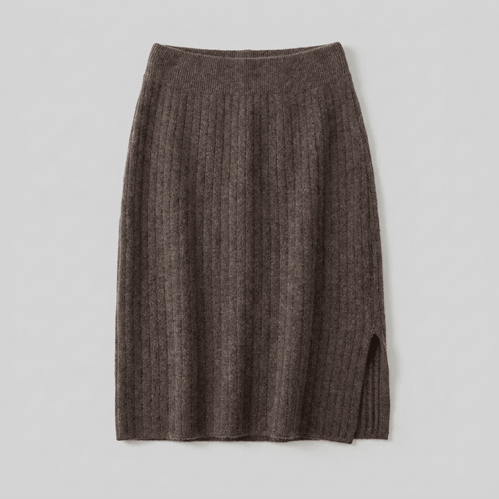 Juliette brown merino knit pencil skirt product flat-lay