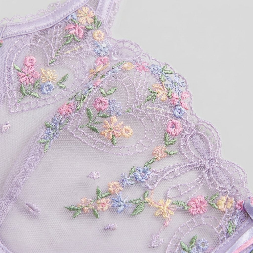 Juno Plunge Bra floral embroidery detail