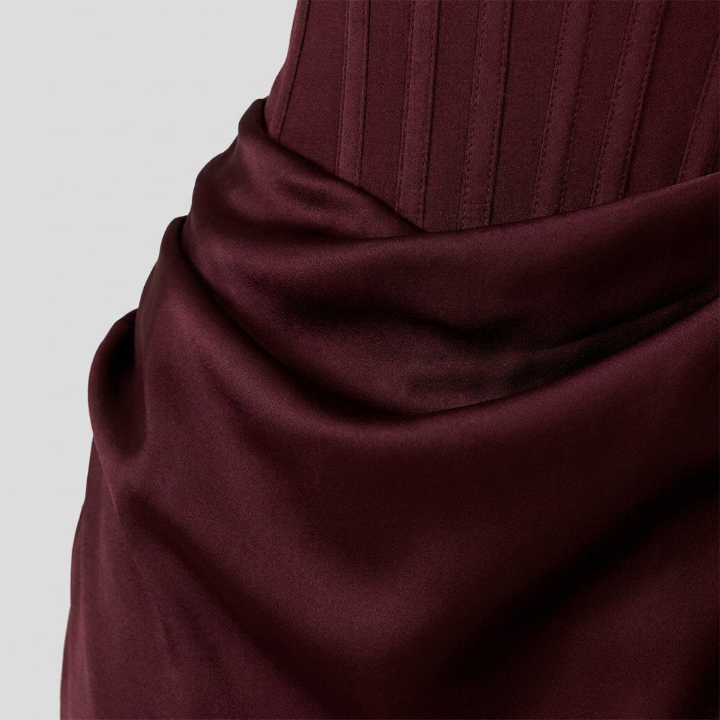Kailani burgundy gown fabric detail