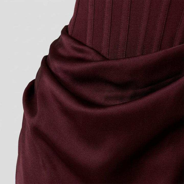 Kailani burgundy gown fabric detail