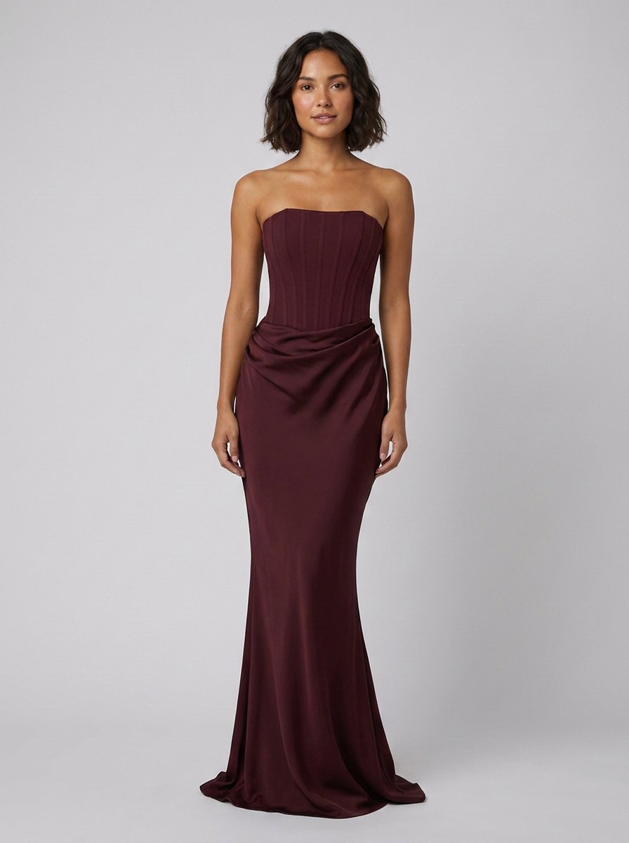 Kailani burgundy mermaid gown front