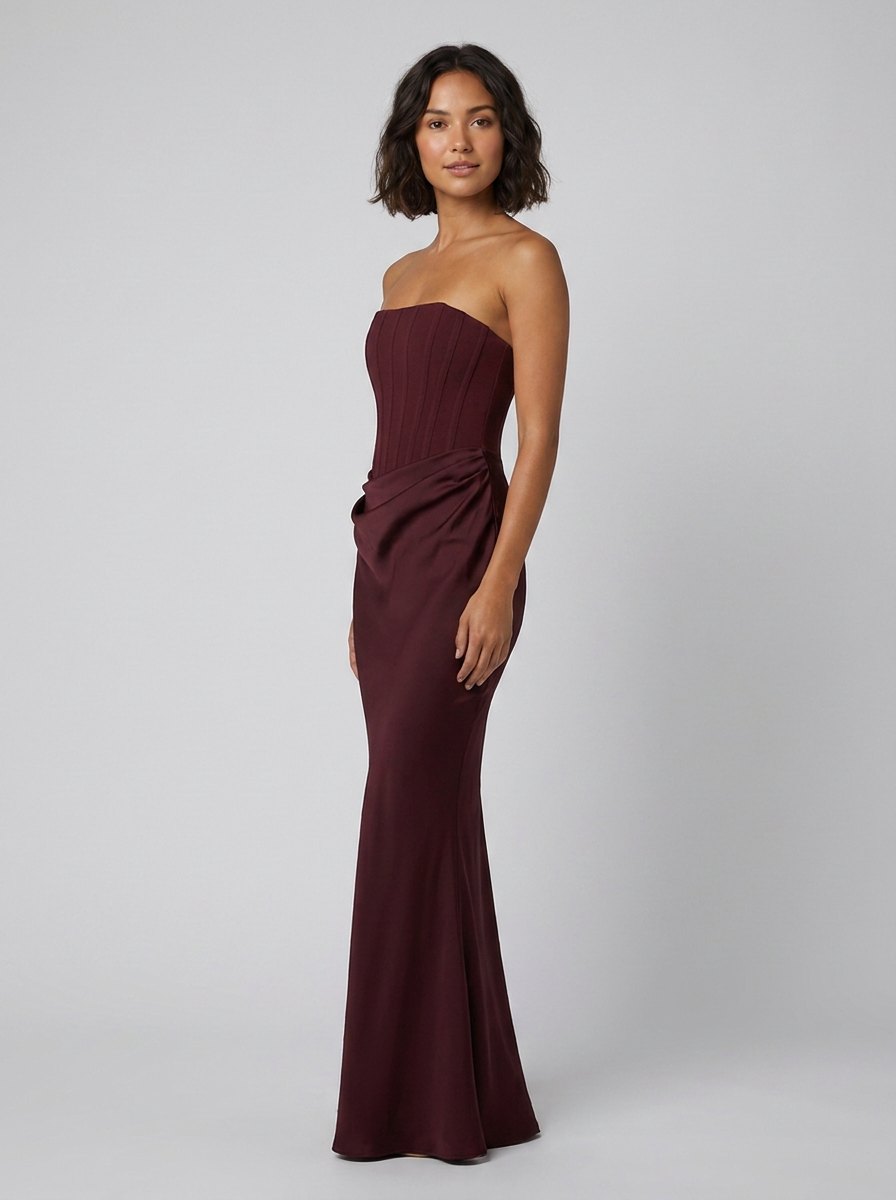 Kailani burgundy gown side pose