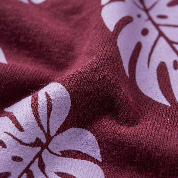Kora burgundy lavender leaf fabric detail