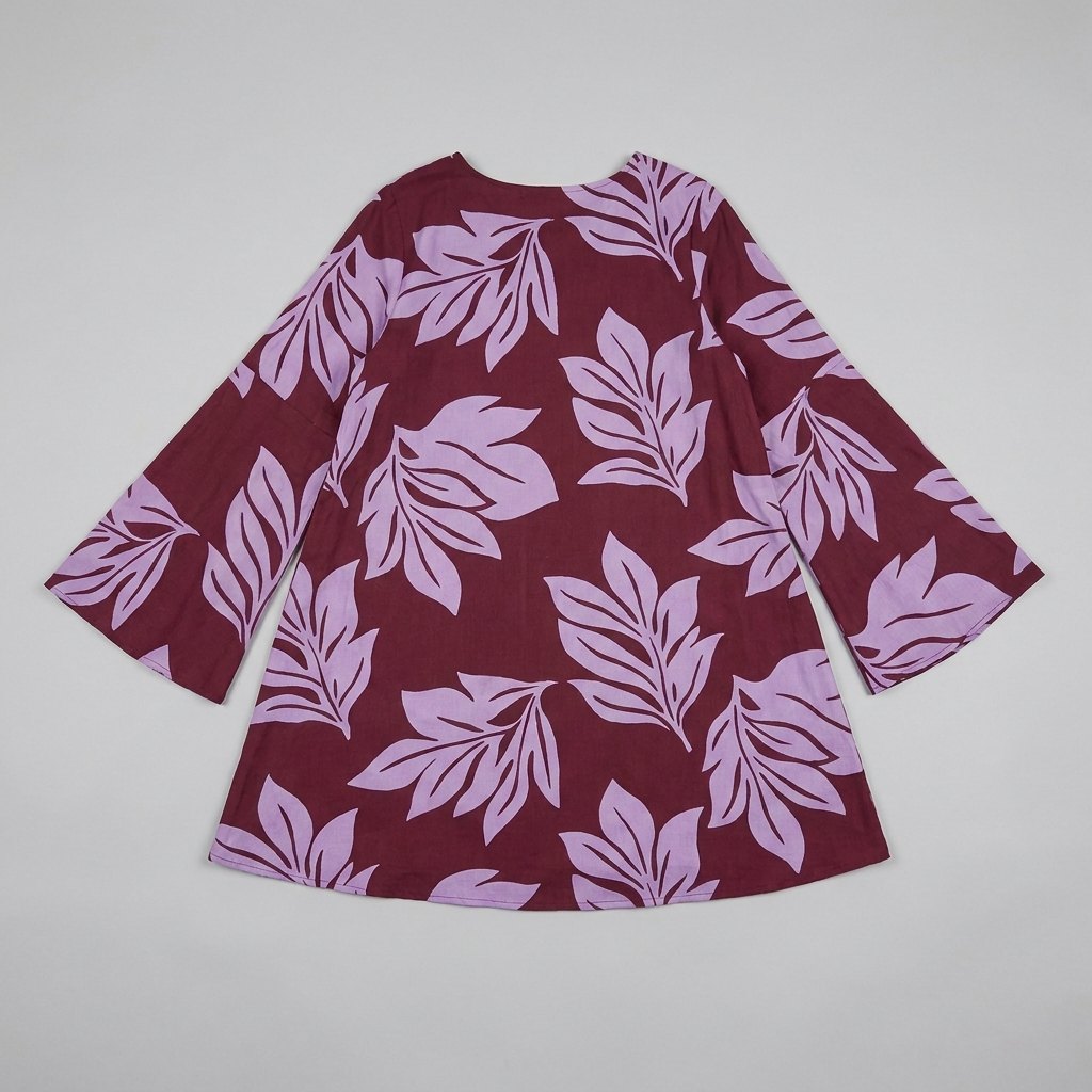 Kora burgundy lavender leaf mini dress product flat lay