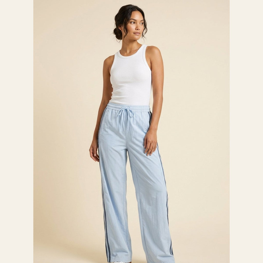 Kyla high-waist track joggers in sky blue