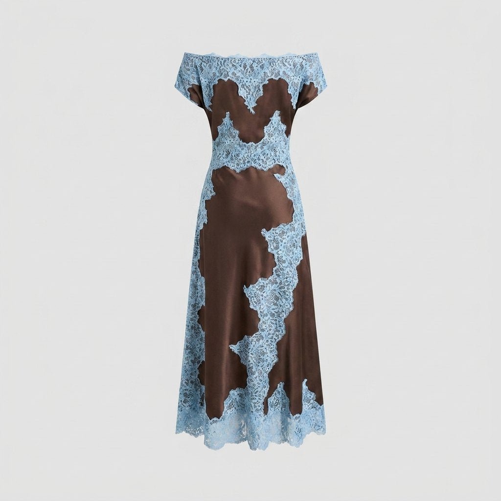 Lace satin maxi dress back view