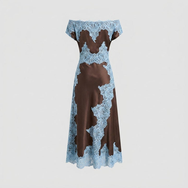 Lace satin maxi dress back view