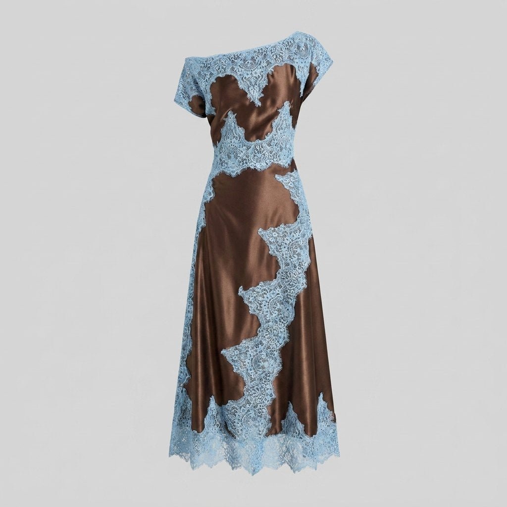 Lace satin maxi dress flat-lay