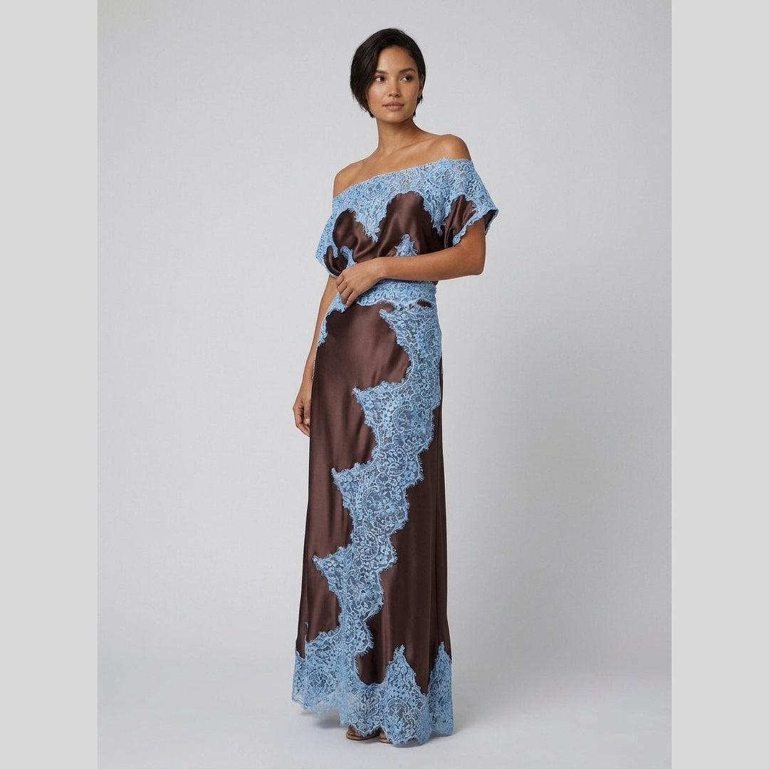 Lace satin maxi dress side view
