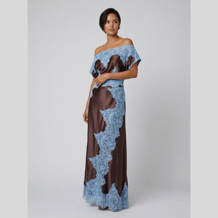 Lace satin maxi dress side view