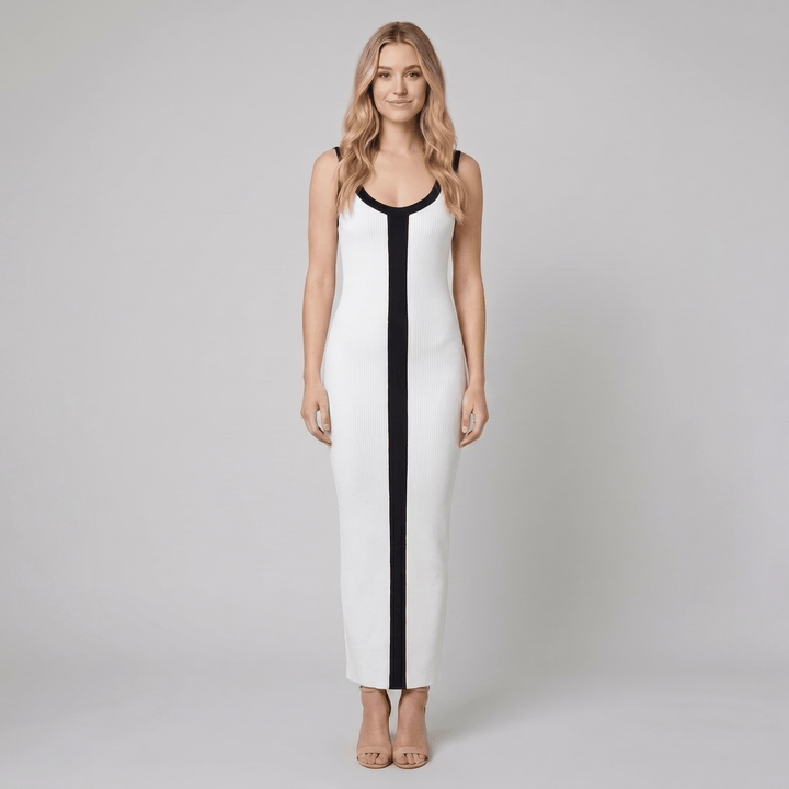 Lacy white and black colour block ribbed maxi dress